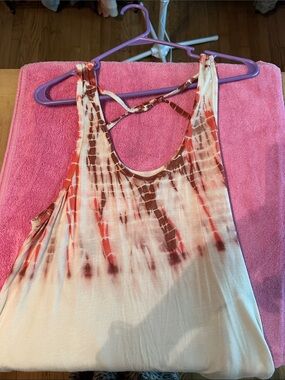 Harley-Davidson Cream, Red & Brown Tie-Dye Tank Top